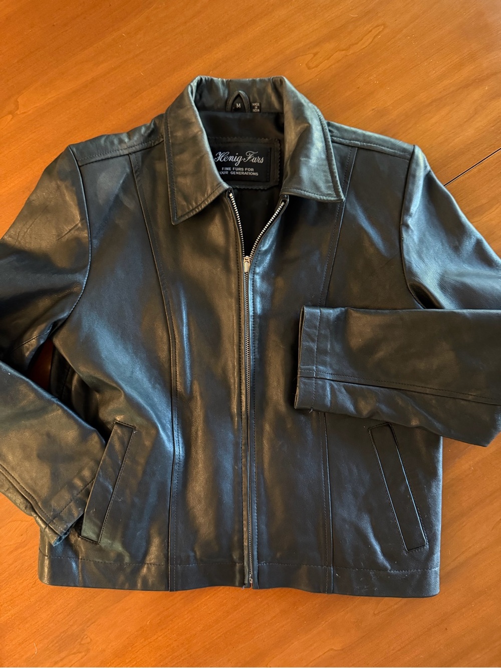 Henig Furs Black Genuine Leather Zip Jacket Women’s Medium M Classic 90s/Y2K